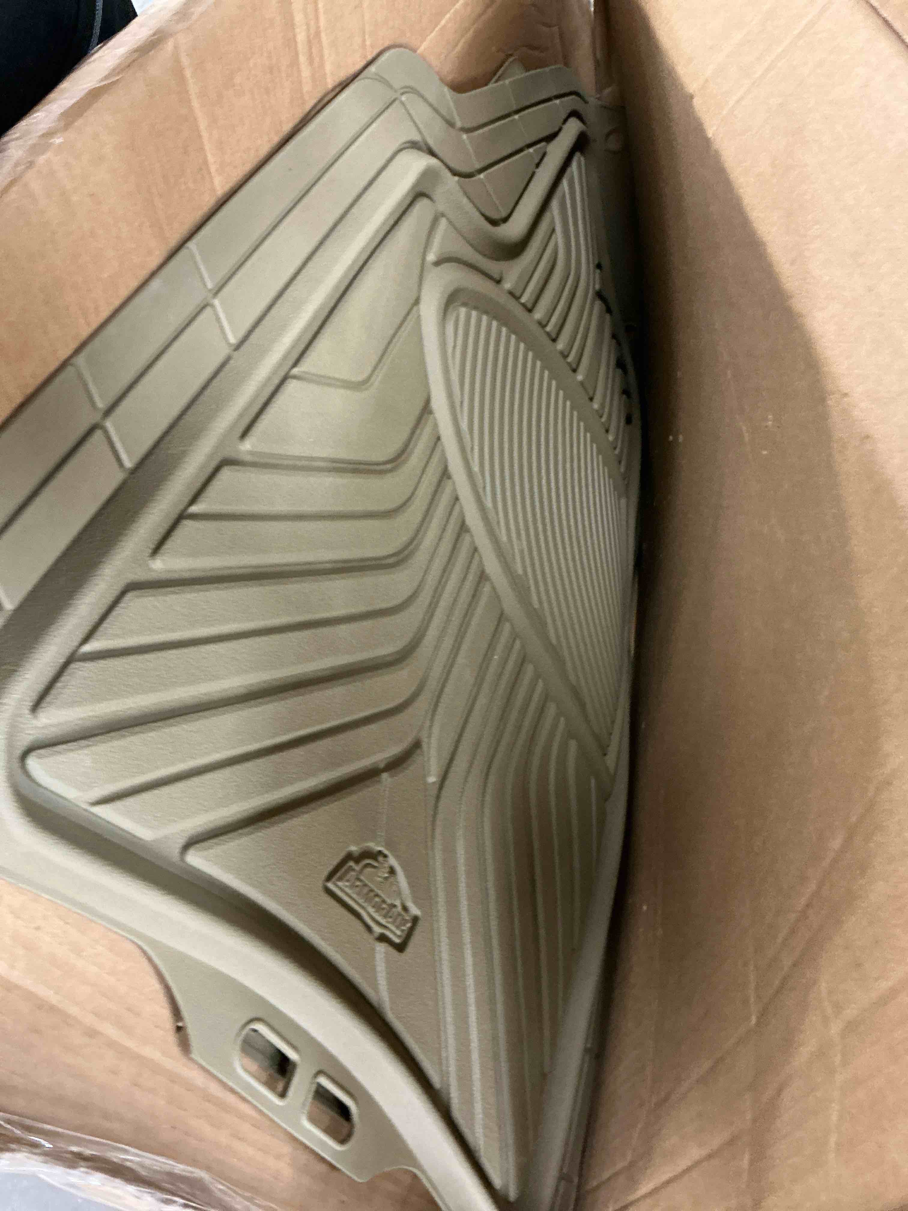 Condition photo showing As Is for armor all 3 piece tan all-season trim-to-fit floor mats