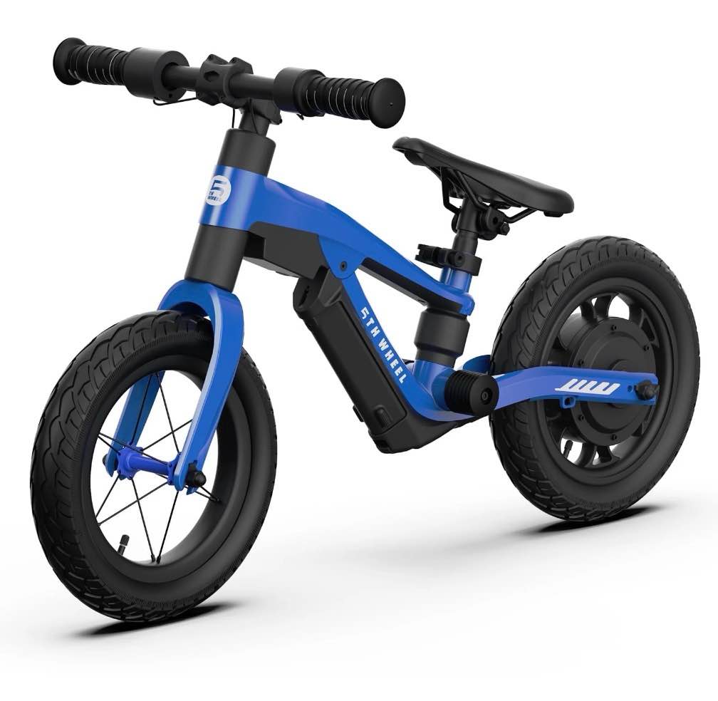 5th wheel kb08 kids electric balance bike for ages 3–5, 250w motor, 12" tires, adjustable seat, 7.5–9.3 mile range, blue,ul2849