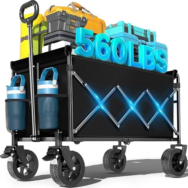 qunler large collapsible folding wagon 560 lbs heavy duty big bucket utility garden cart with oversized tank wheels for sports shopping camping ki