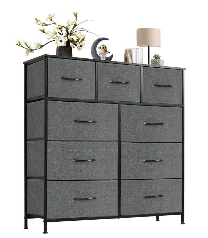 CONCETTA 9-Drawer Fabric Dresser, TV Cabinet Sideboard, Storage Organizer Cabinet for Living Room, Bedroom, Office, Gray