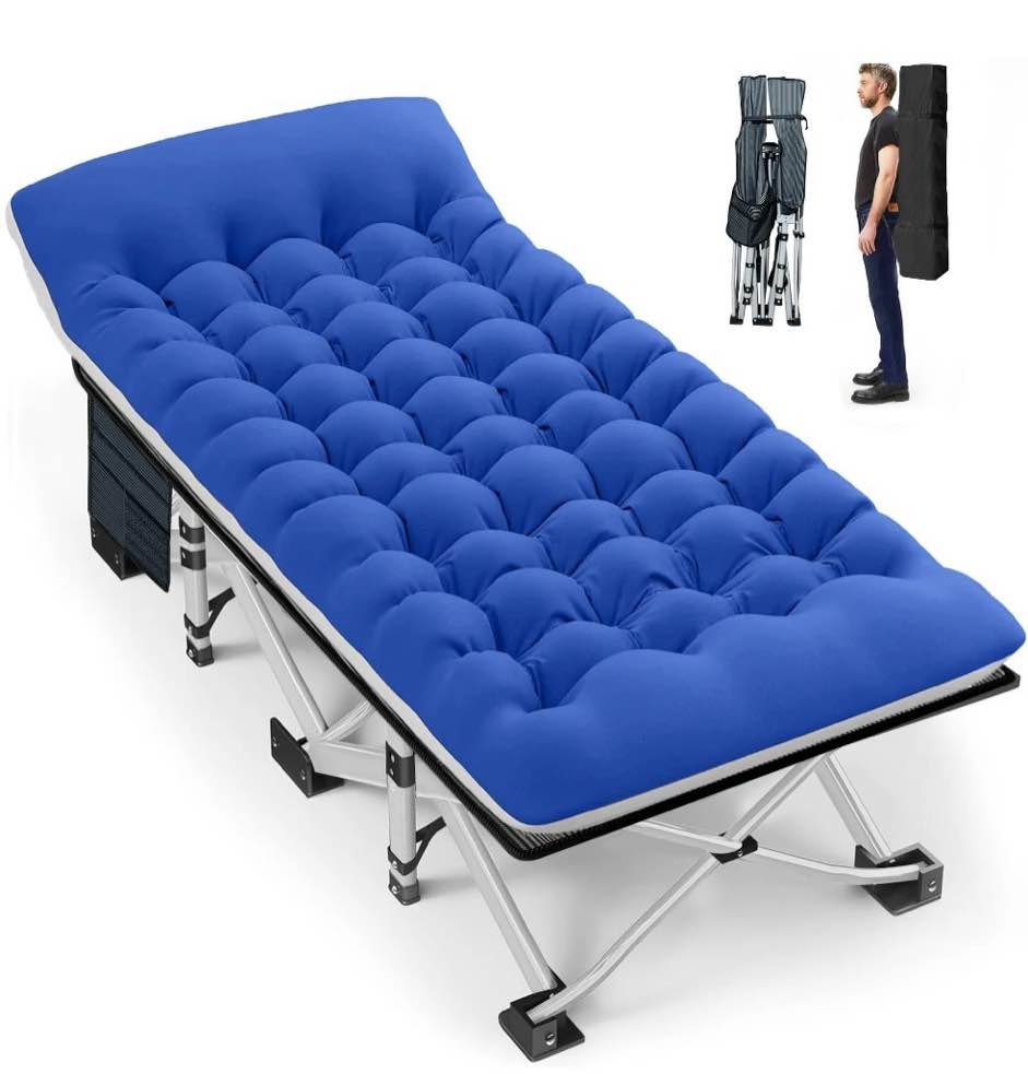 GVDV Folding Camping Cot with 2 Sided Comfort Mattress, 75*28 inch Double Layer Oxford Fabric Folding Bed, Portable Sleeping Bed Cot for Camp Office Nap Beach Travel