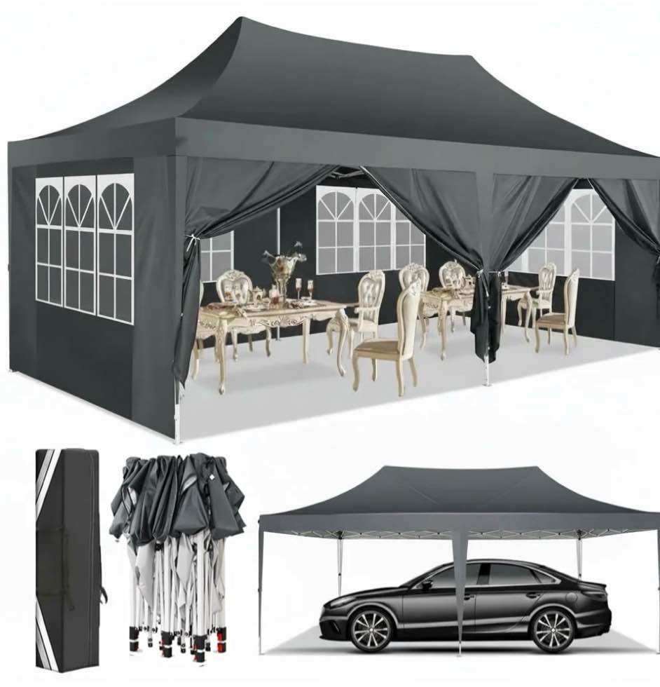 HOTEEL 10'x20' Ez Pop up Canopy Tent,Commercial Instant Canopies with 6 Removable Sidewalls,for Patio Picnic Carport Party Wedding,Gray