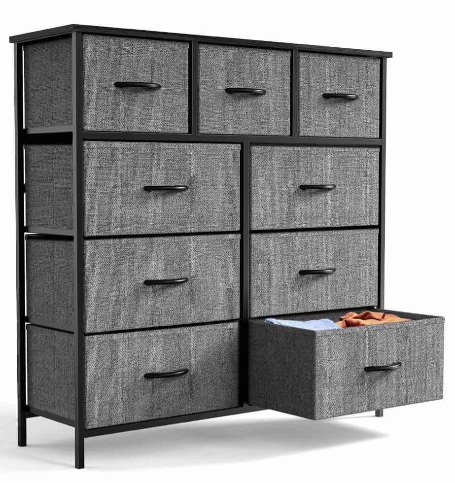 edx fabric dresser for bedroom 9 drawer, grey