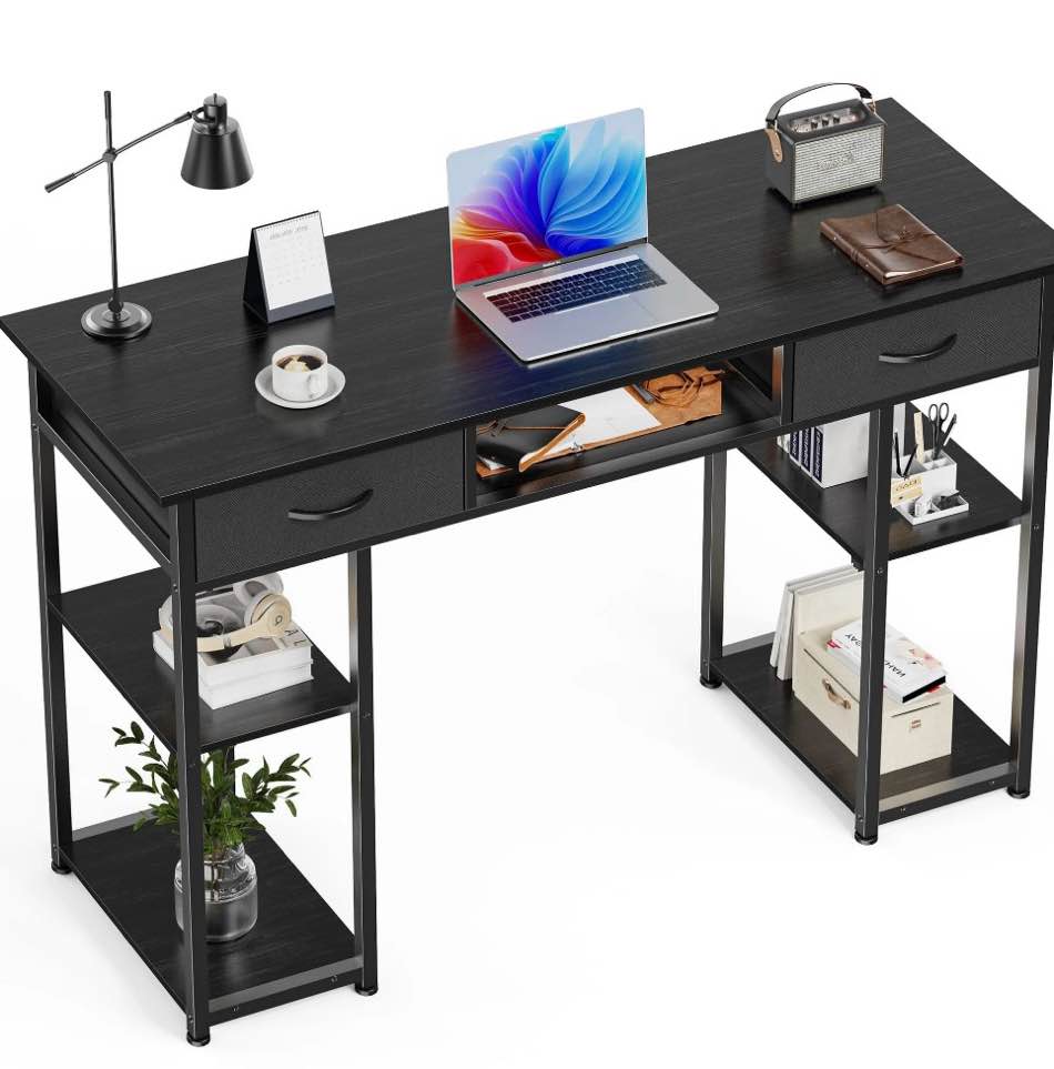 edx small desk fabric drawers & storage shelves, home office computer desk, writing desk small space desk study table for home, bedroom, 48 inch, balck