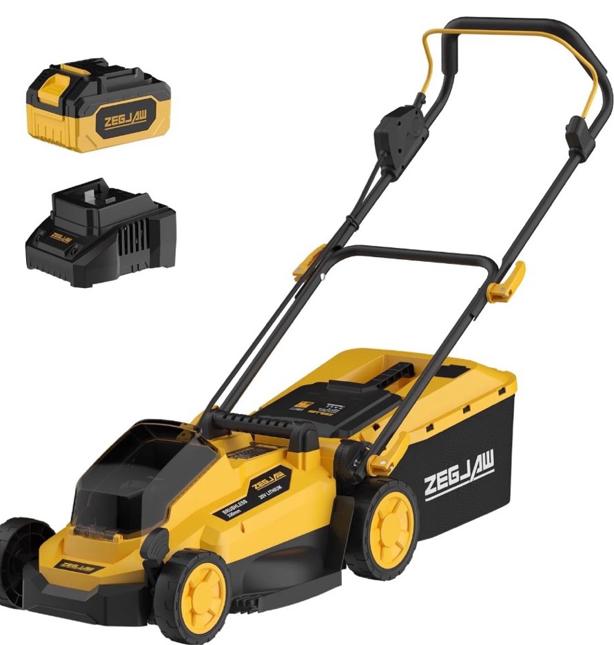 zegjaw electric lawn mower, 13-inch 20v electric lawn mower cordless, 4.0ah battery and charger included, 2-in-1 push lawnmower with grass collection bag, adjustable 5-positions cutting height