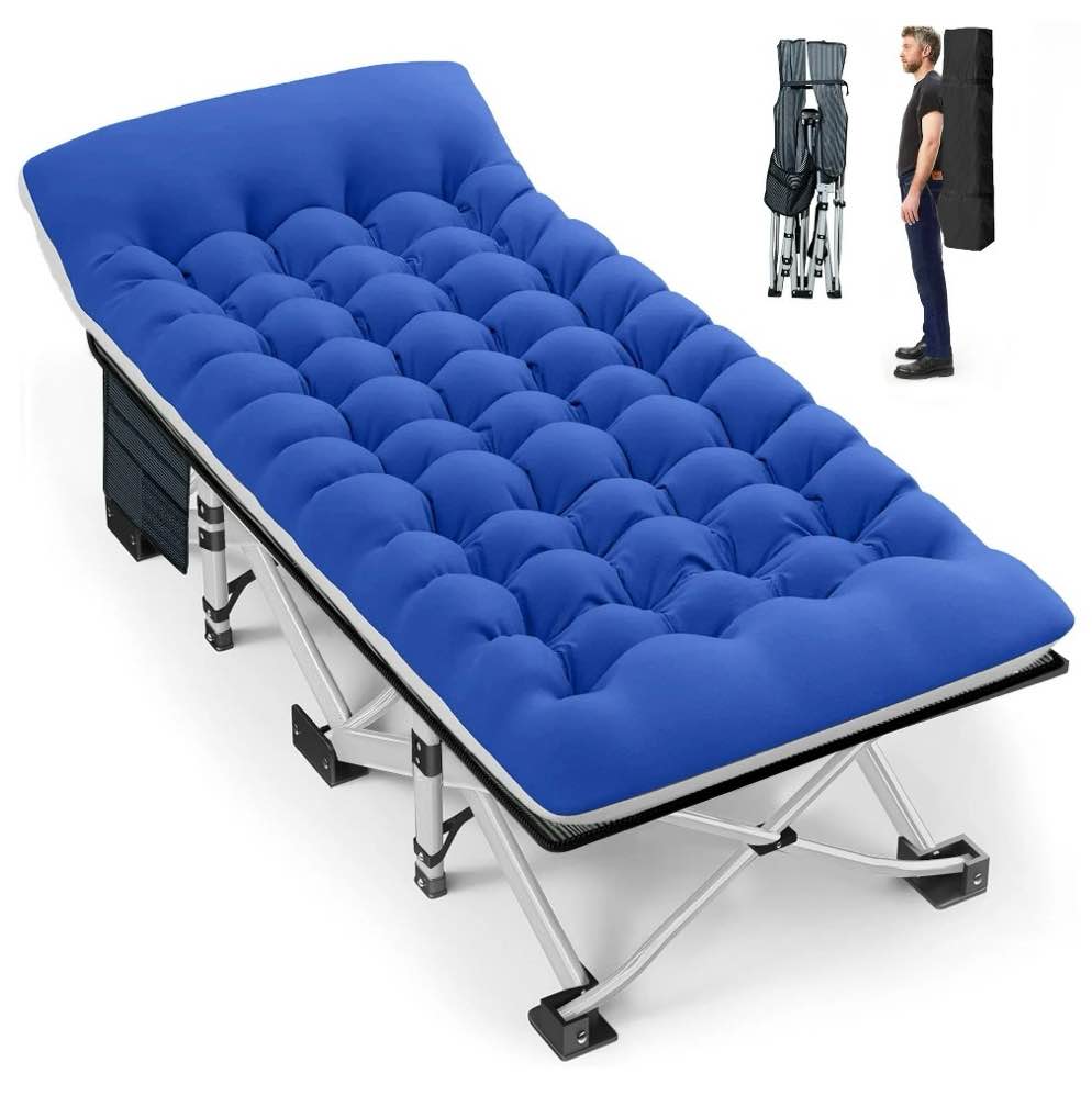 gvdv folding camping cot with 2 sided comfort mattress, 75*28 inch double layer oxford fabric folding bed, portable sleeping bed cot for camp office nap beach travel