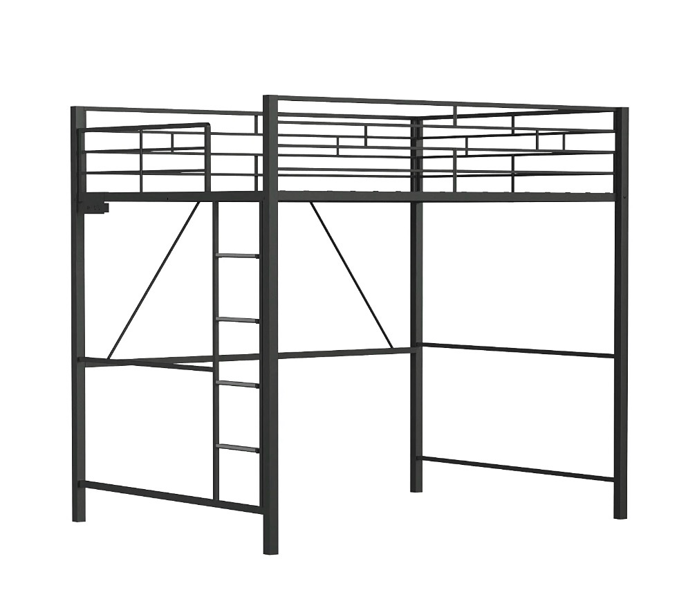 Zimtown Loft Bed Twin Size with LED and Charging Station, Metal Bunk Bed Frame,Heavy Duty Metal Slat Support,Black