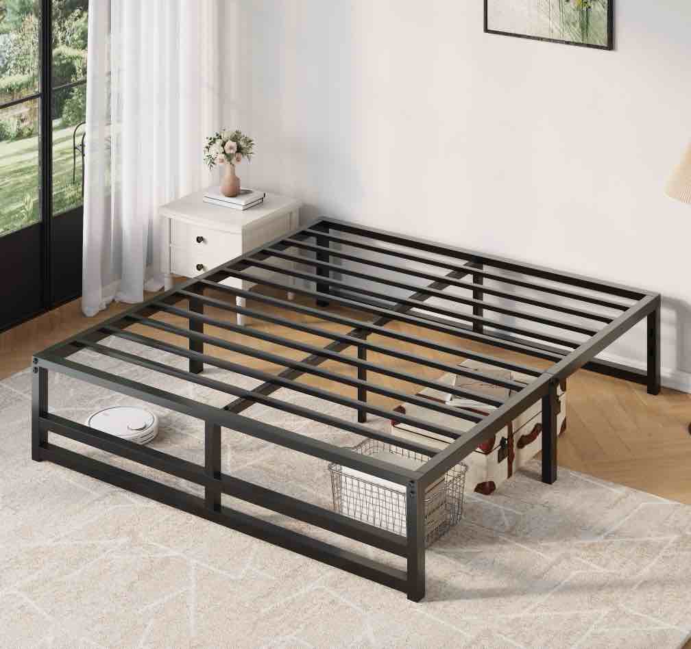 Amolife Queen Size Metal Platform Bed Frame with 14  Under Bed Storage  Black