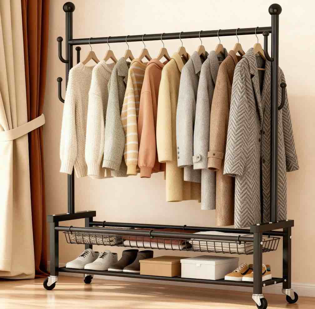 Heavy Duty Clothes Rack Load 260 LBS  Metal Garment Rack  Standing Rolling Clothing Rack for Hanging Clothes with Sturdy Wheels & Shelves  Portable Closet Wardrobe Rack