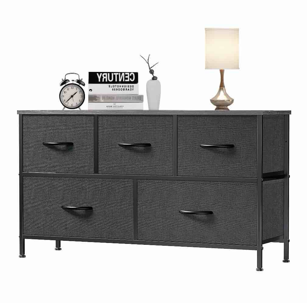 Edx 5 Drawers Dresser For Bedroom, Fabric Storage Organizer Small Cabinet, Black 21"Hx39.4"Wx11.8"D