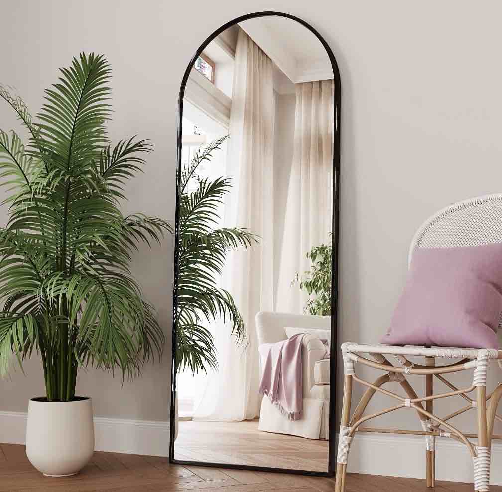 antok arched full length floor mirror 59 x16  full body mirror with stand  for bedroom  living room  cloakroom  black