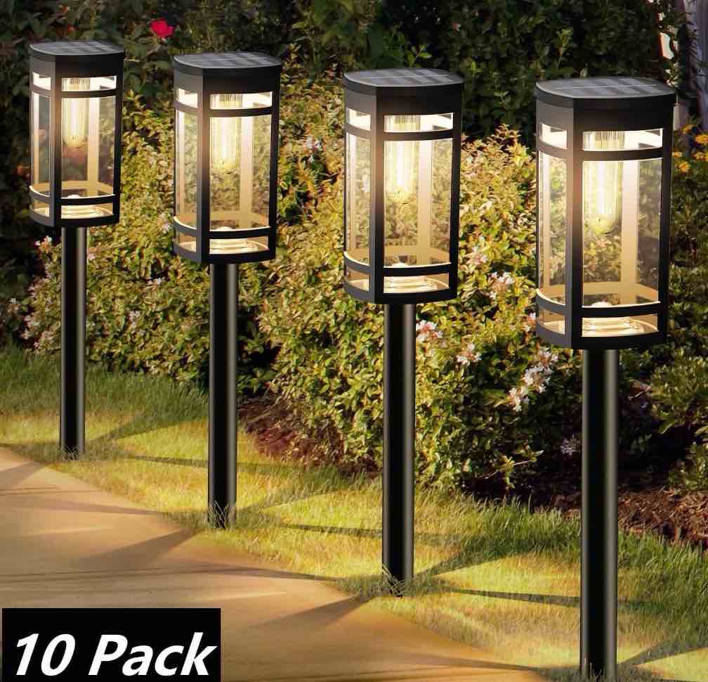 10 pack solar lights outdoor waterproof for garden pathway walkway yard lawn decorative landscape lighting.(warm white)