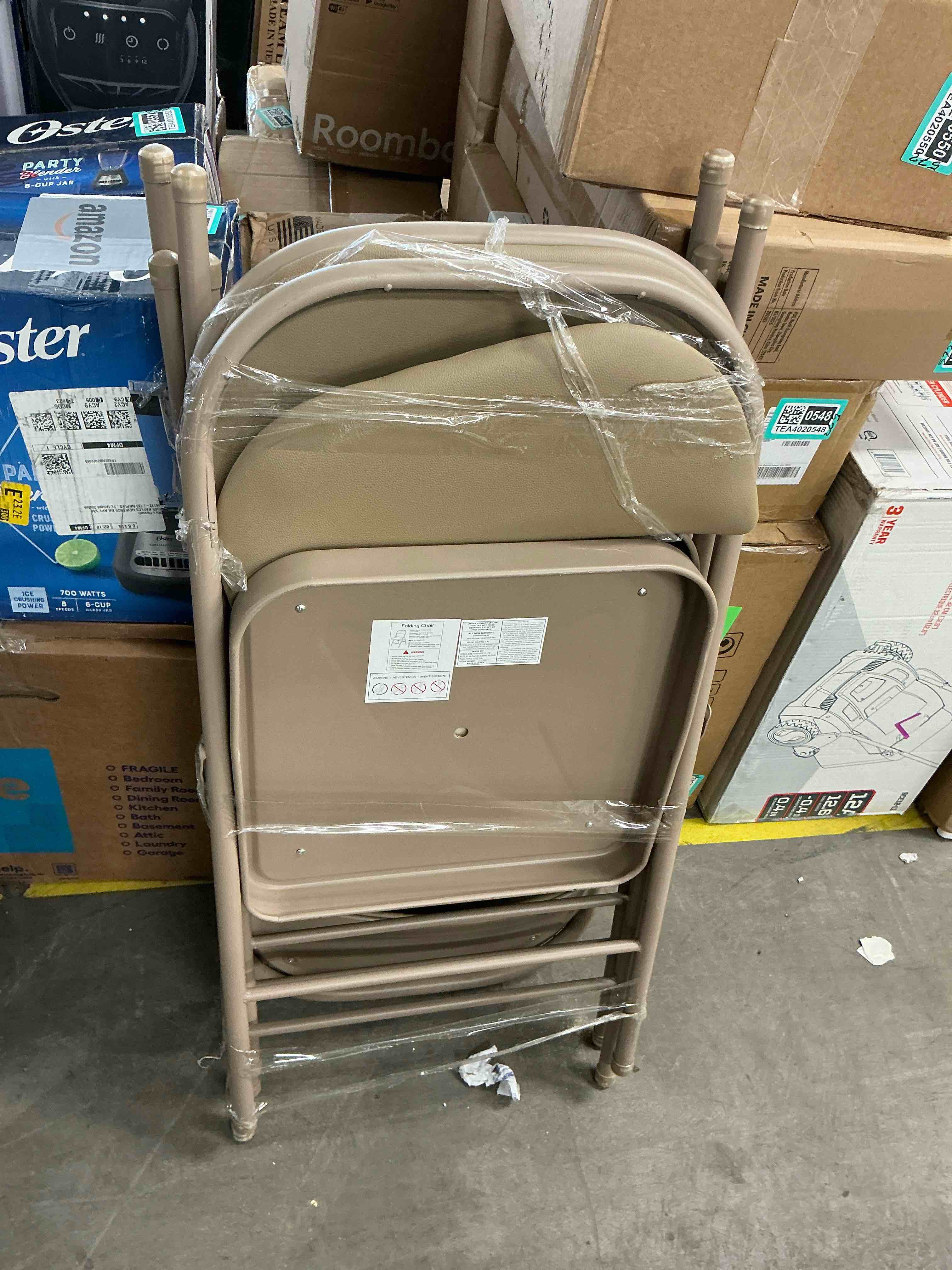 Condition photo showing As Is for mainstays all-steel metal folding chair, beige, 4 pack