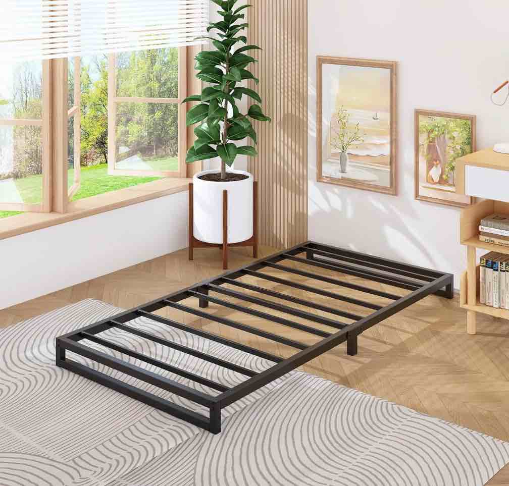 lutown-teen 4 inch twin xl size bed frames heavy duty metal twin platform bed frame no box spring needed, noise free, easy assembly, black