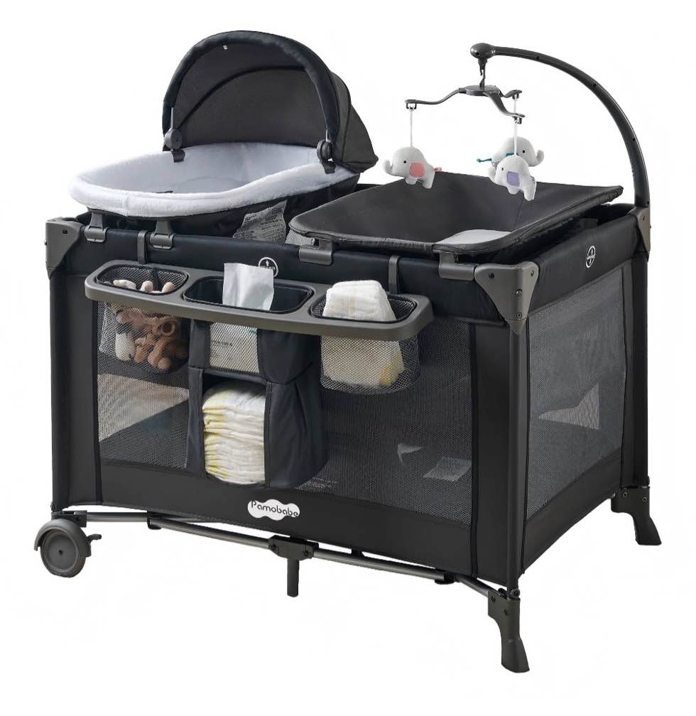 pamo babe 4-in-1 baby playard with bassinet & changing table for newborn