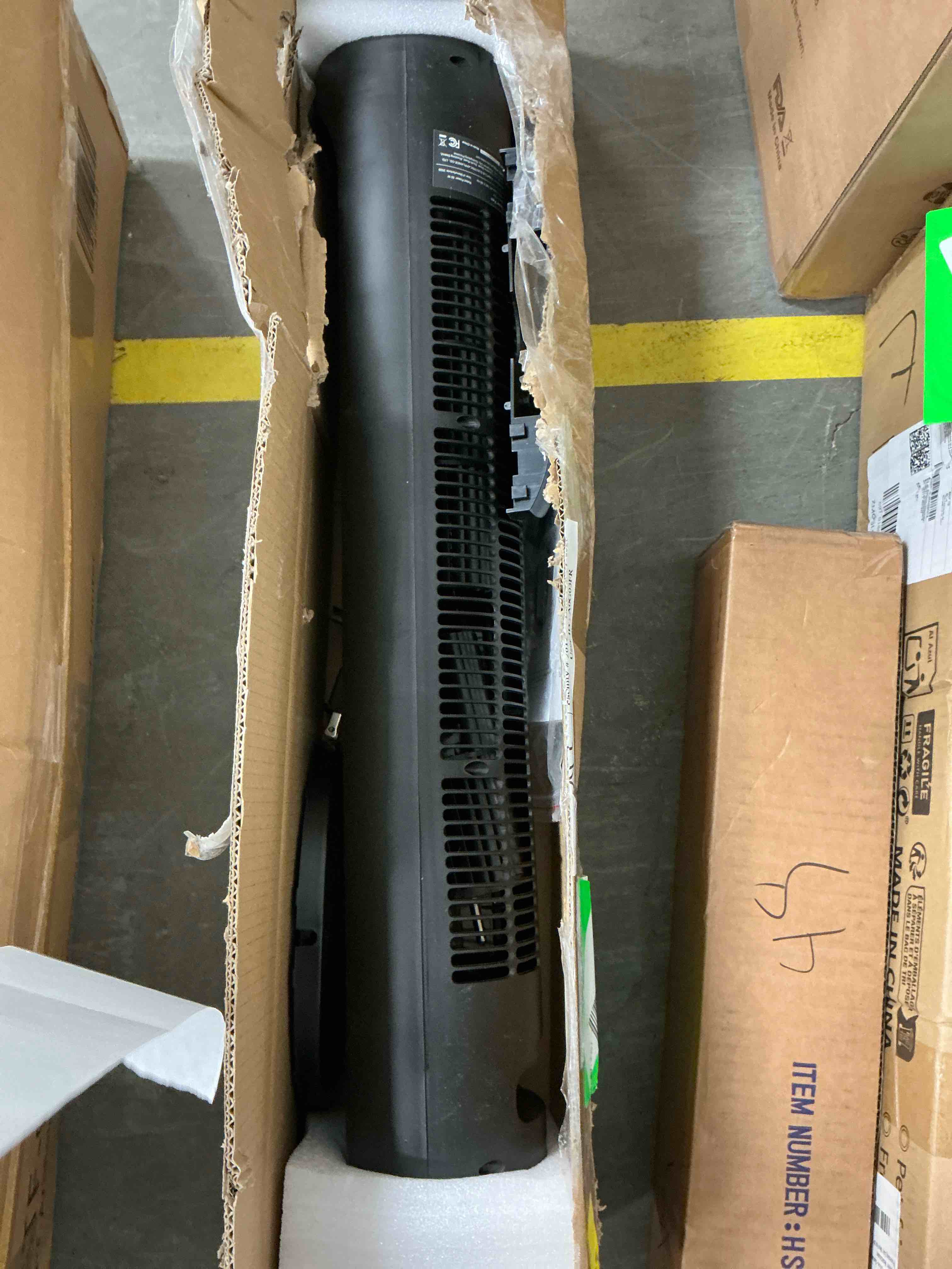 Condition photo showing As Is for nftigb tower fan for home, oscillating quiet fans with remote, 9h timer, 3 speeds, 30inch, black, 2026, new