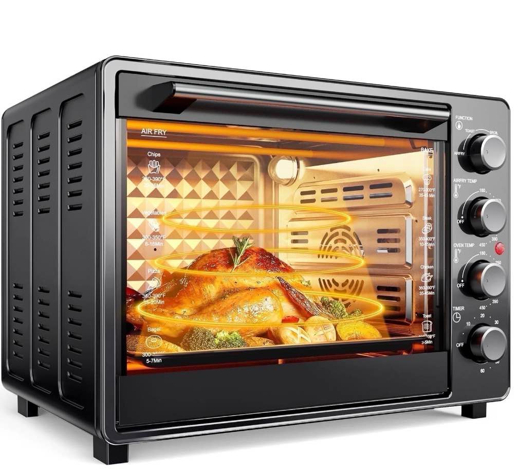 34 qt super-large air fryer, electric toaster oven countertop, pizza, warm, broil, toast, bake, air fry, 1500w, 5 functions, 85% oil-less
