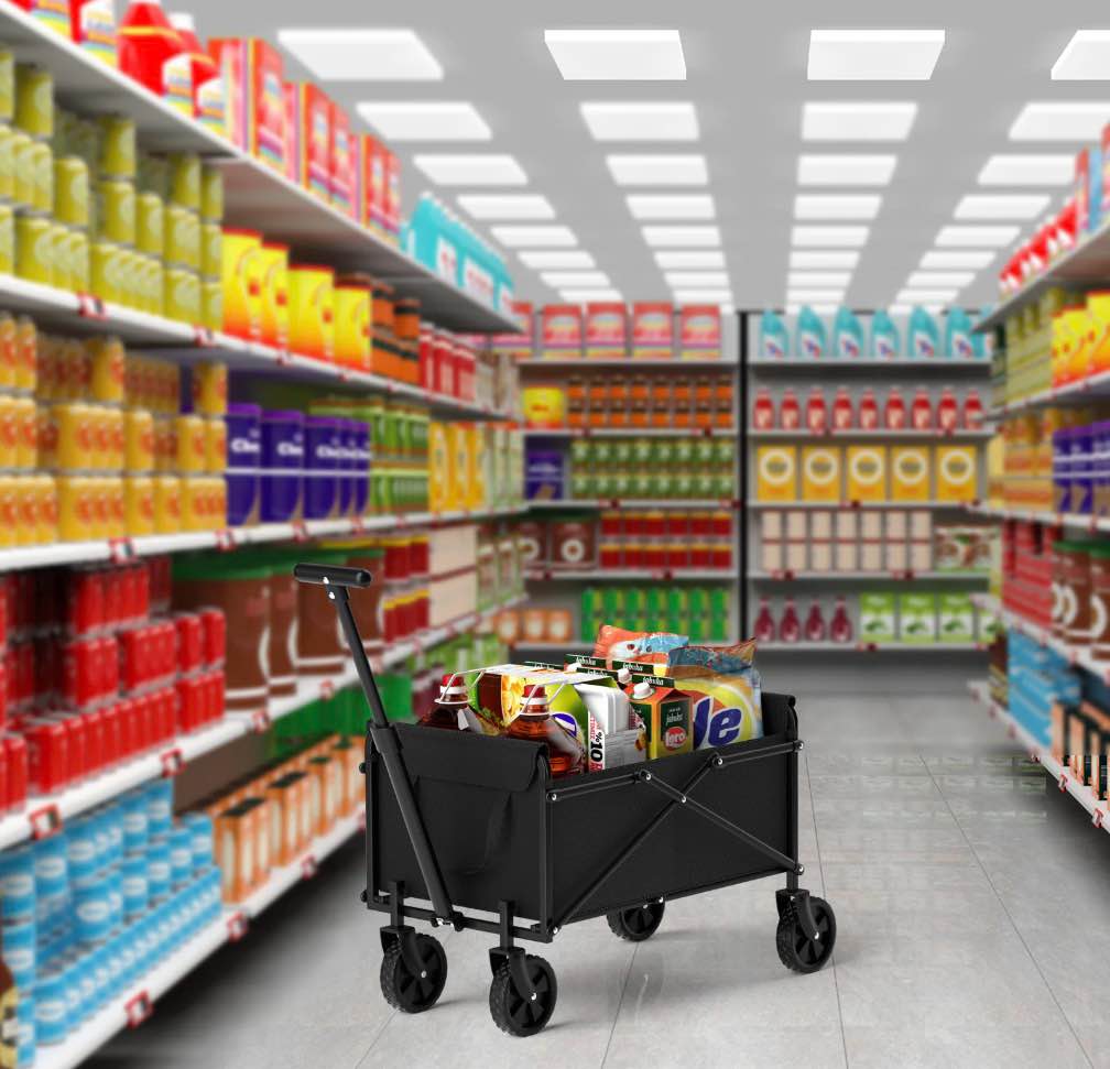 foldable wagon cart with wheels for grocery sports garden shopping camping?black