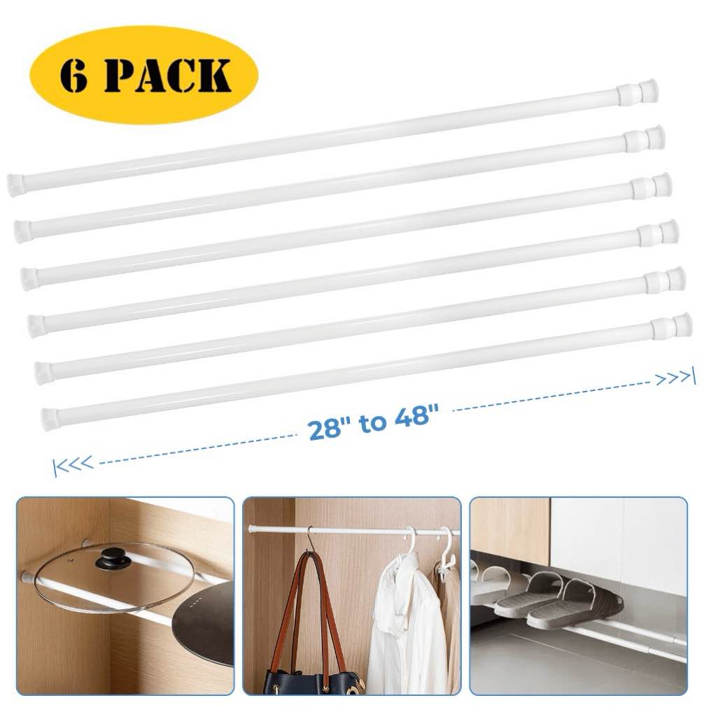 beamnova 6pcs tension curtain rod for windows cabinet wardrobe closet 28 -48  adjustable  1/2  diameter  white
