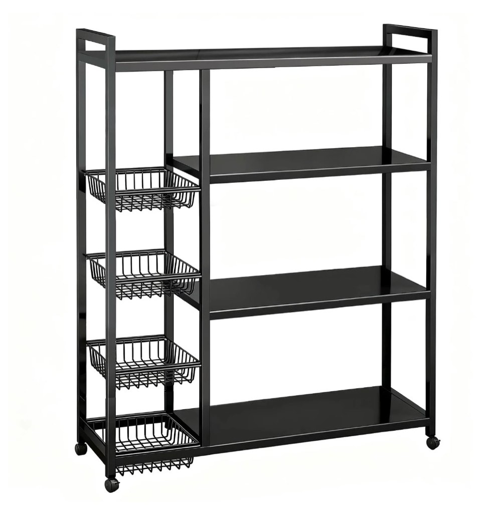 movable wire rack, heavy-duty 4-tier storage shelf with 4 baskets and wheels, metal shelves organizer for kitchen, bathroom, office, garage, 39.37''l*12.59''w*53.14''h