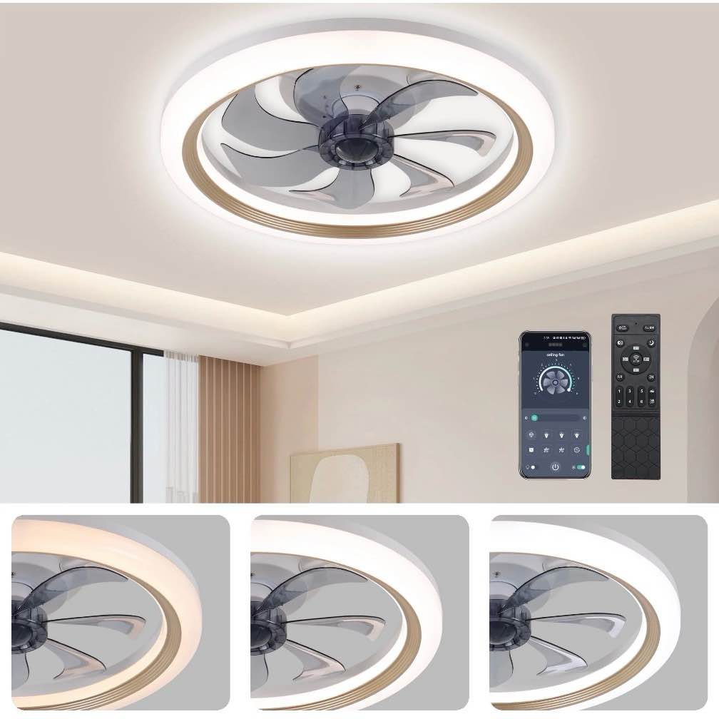 lisunar 20  ceiling fans with lights and remote gold-smart dimmable low profile ceiling fan with light ceiling fans with lights flush mount?stepless color temperature change and 6 speeds 7 blades