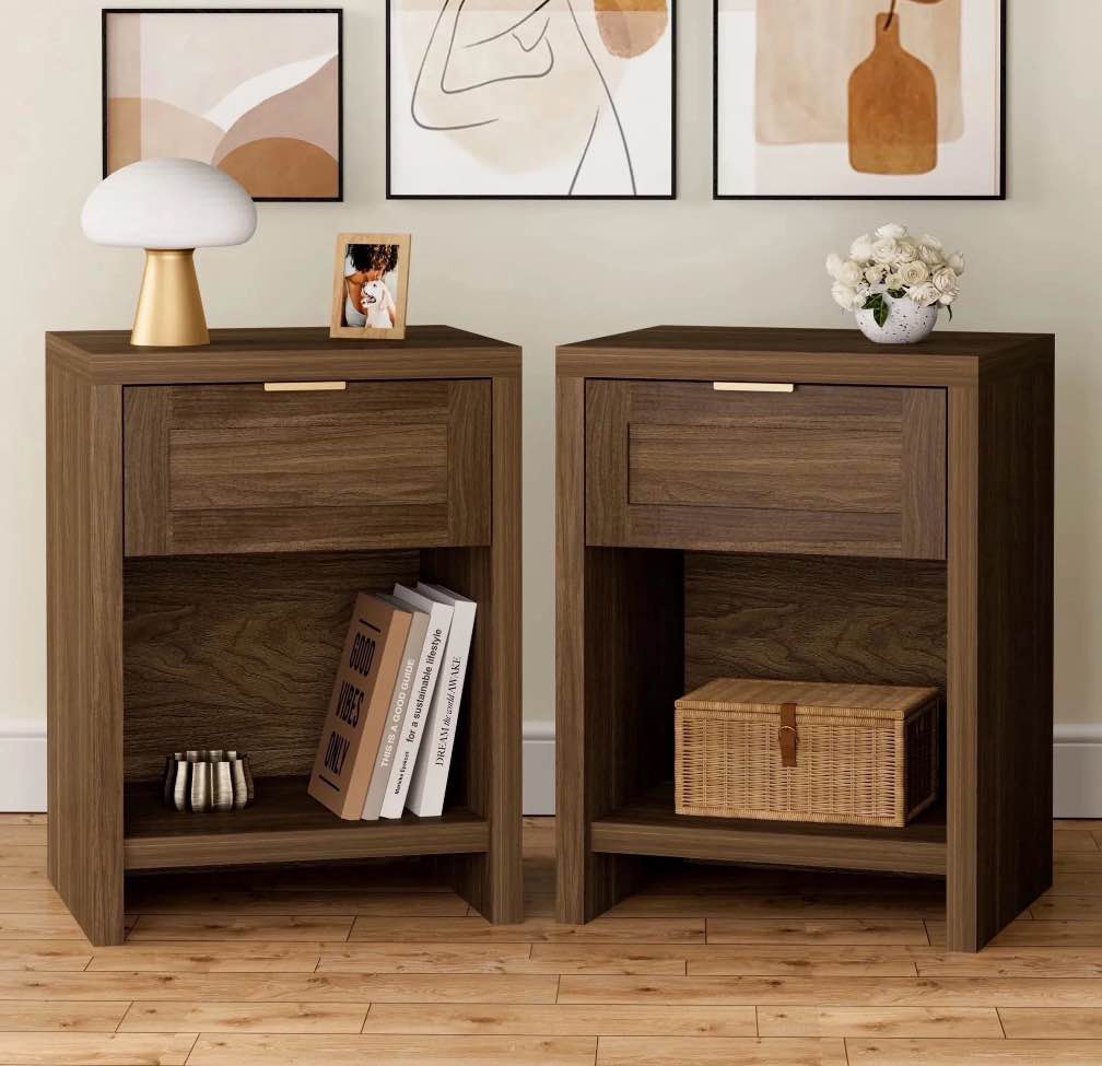 arkantos nightstand with drawers farmhouse nightstand set of 2 classic walnut
