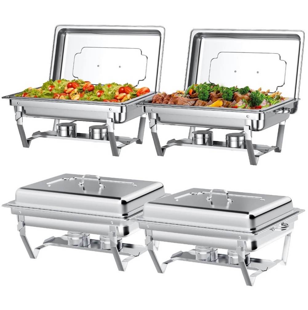 chafing dish buffet set 4 pack: tinana 8qt stainless steel chafing dishes for buffet  chafers and buffet warmers sets for parties  events  wedding  camping  dinner