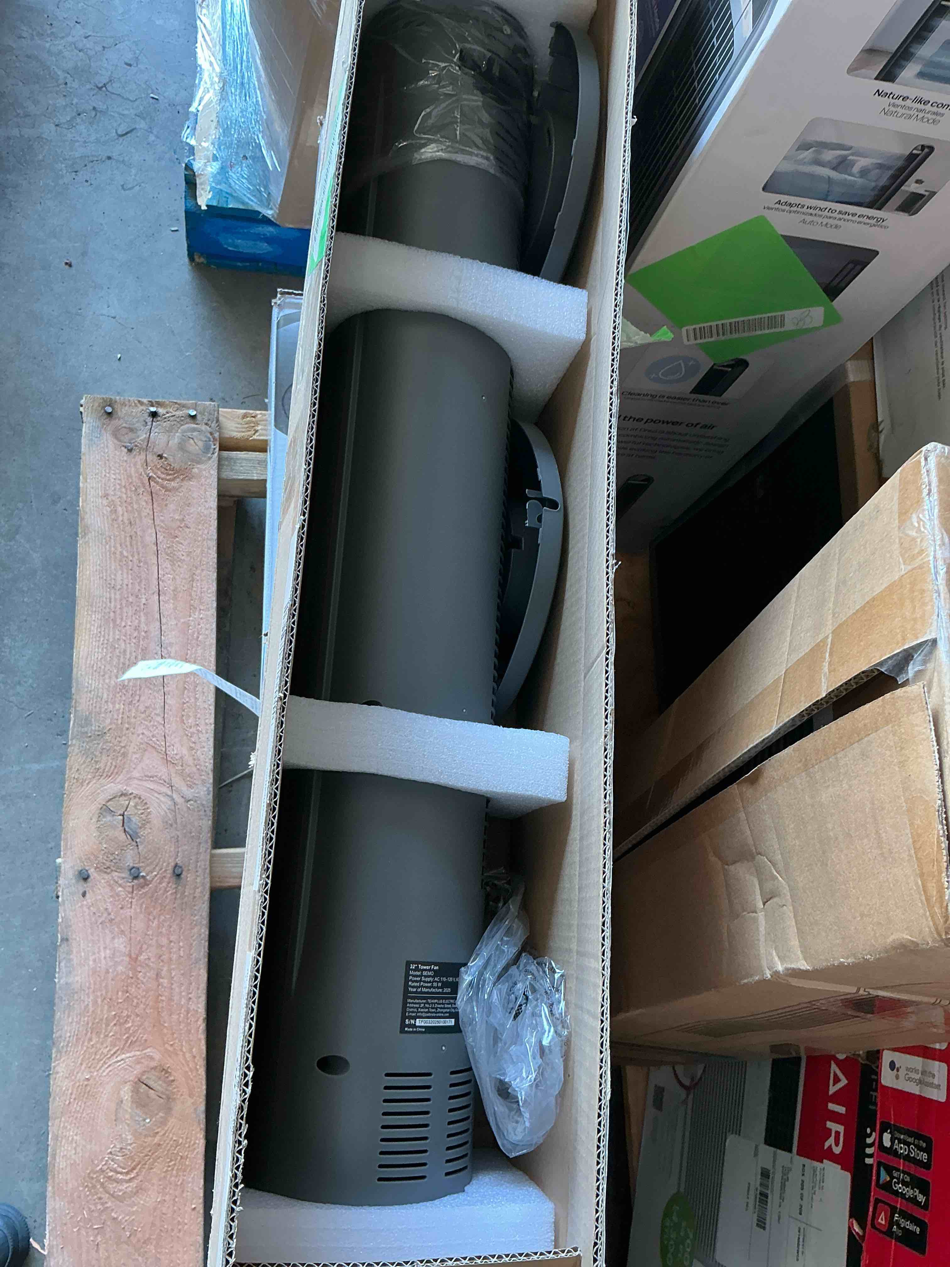 Condition photo showing Good Condition for tower fan 32 wide oscillating cooling fan with 3 speeds 3 wind modes timer pentatonic button standing fan for home bedroom & office