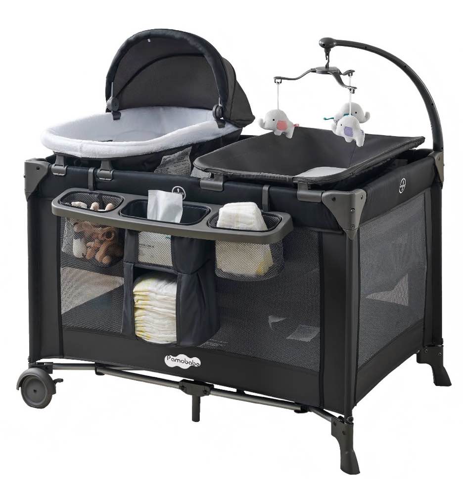 Pamo Babe 4-in-1 Baby Playard with Bassinet & Changing Table for Newborn