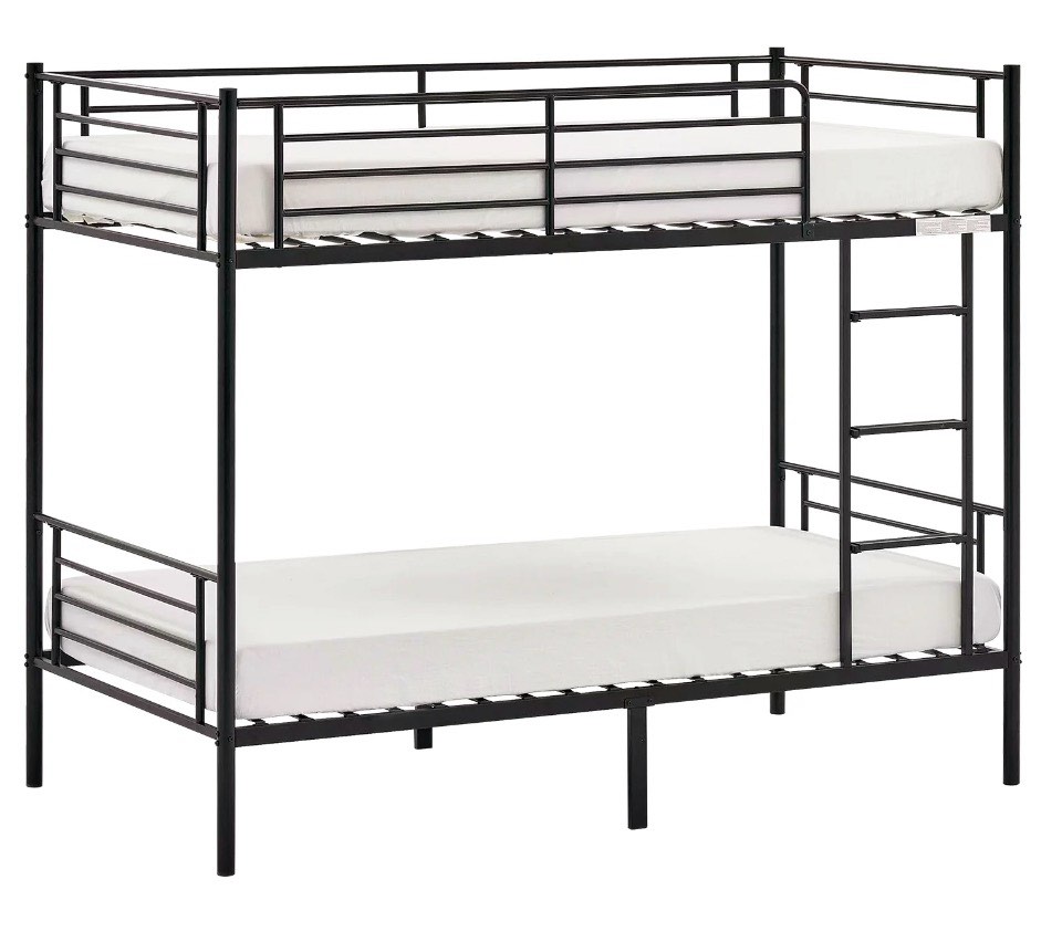 zimtown upgrated twin over twin bunk bed, metal bed frame with flat step ladder, black