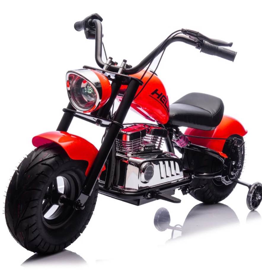 mukidy 24v electric dirt bike for kids, 250w ride on motorcycle with twist grip throttle, key start, music, speed up to 12.4 mph, age 8+, red