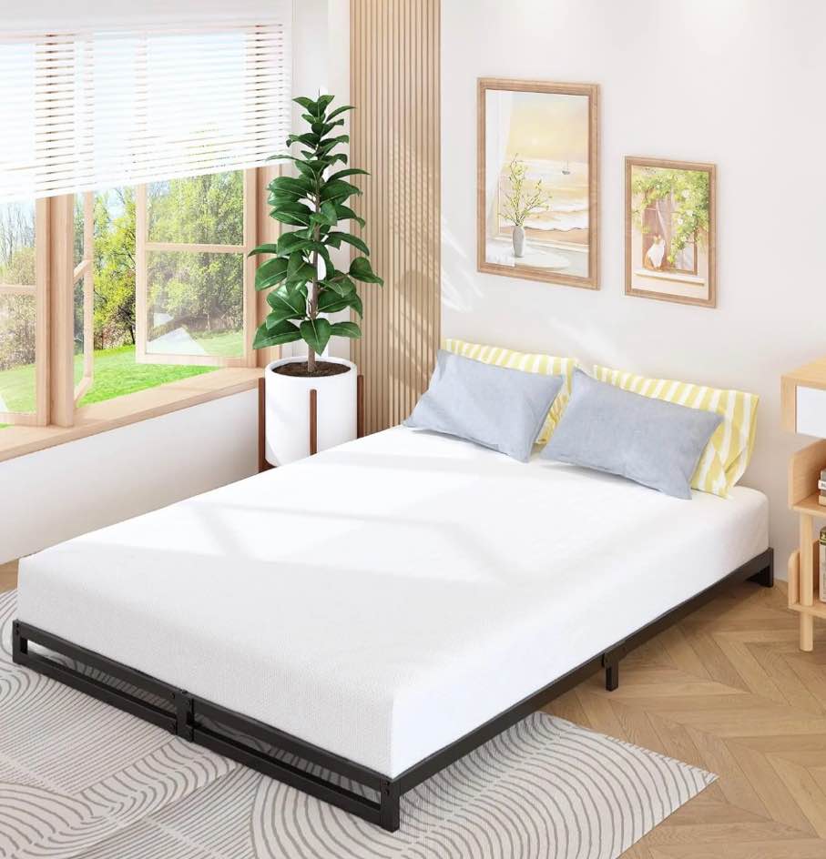 Lutown-Teen 5 inch California King Size Bed Frame Heavy Duty Metal Platform? No Box Spring Needed, Noise Free, Easy Assembly, Black