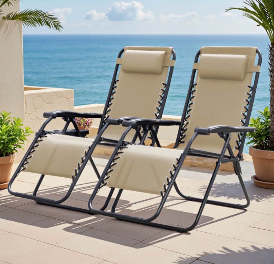 lacoo zero gravity chair patio outdoor foldable lawn lounge chair reclining chair with adjustable pillow pack of 2  beige