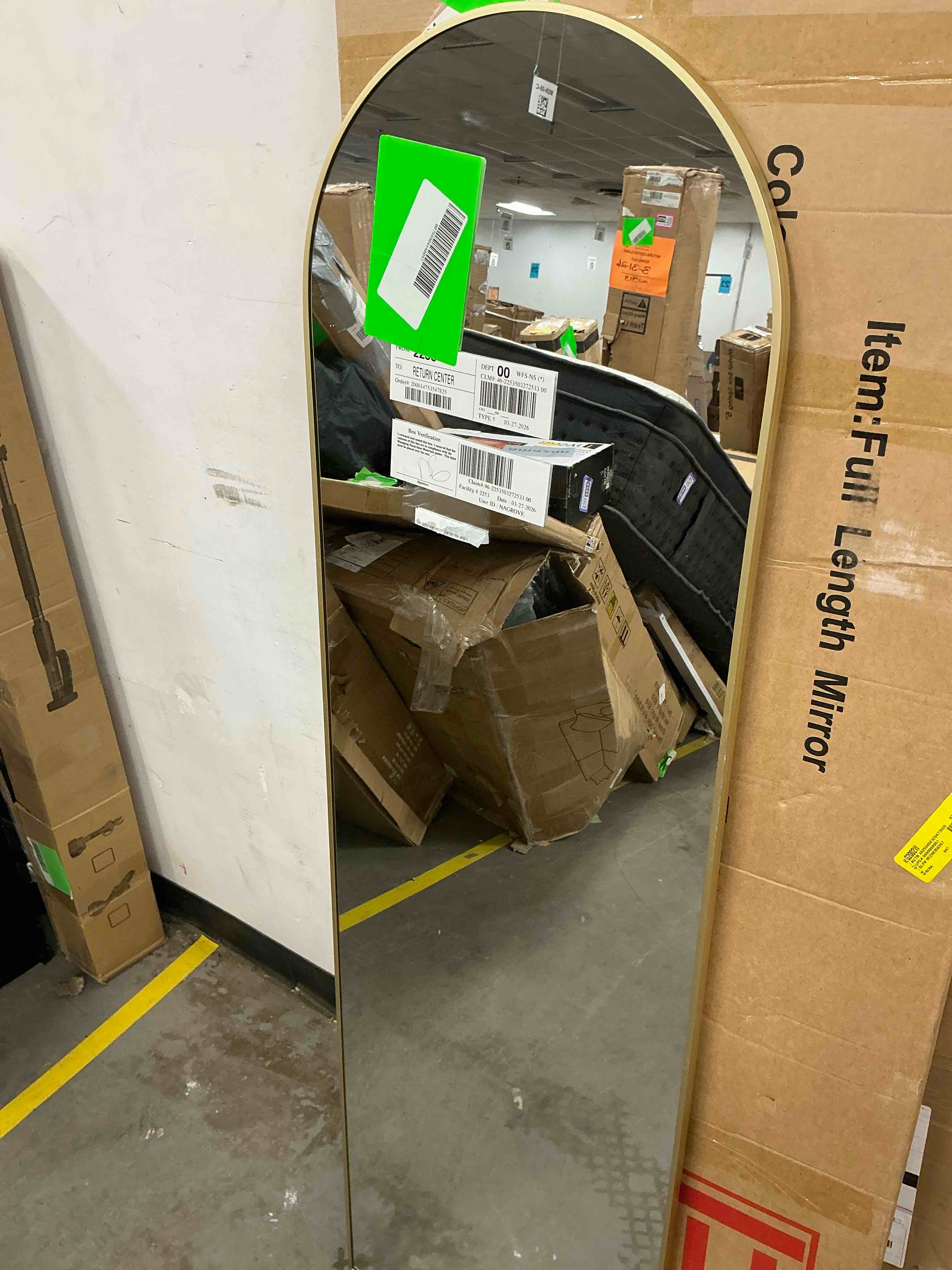 Condition photo showing Good Condition for antok 58.2 x 18  arched full length mirror standing floor mirror stand up mirror  gold frame