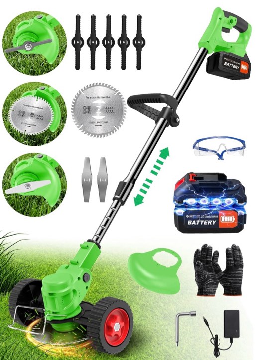 tntants weed wacker cordless, 3-in-1 lightweight electric string trimmer with 3 types of blades, wheels, 24v battery, weed eater grass trimmer/edger/brush cutter for lawn yard garden (green)