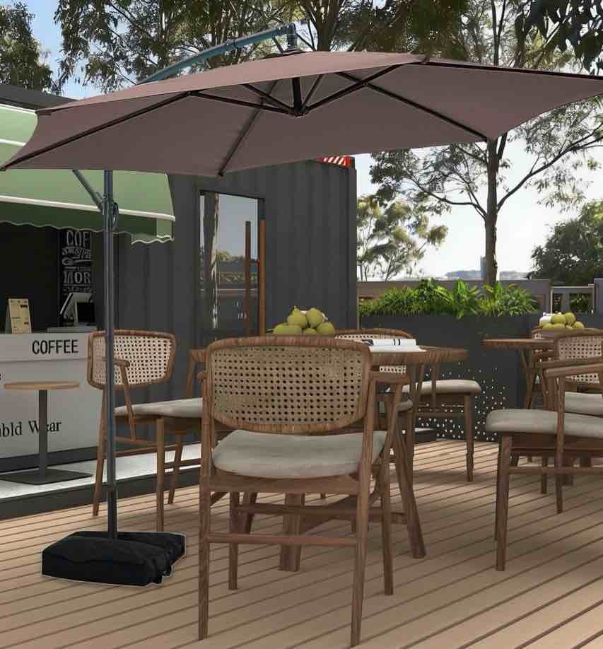 autlaycil 10ft cantilever patio umbrella, hanging offset umbrella with umbrella stand - brown