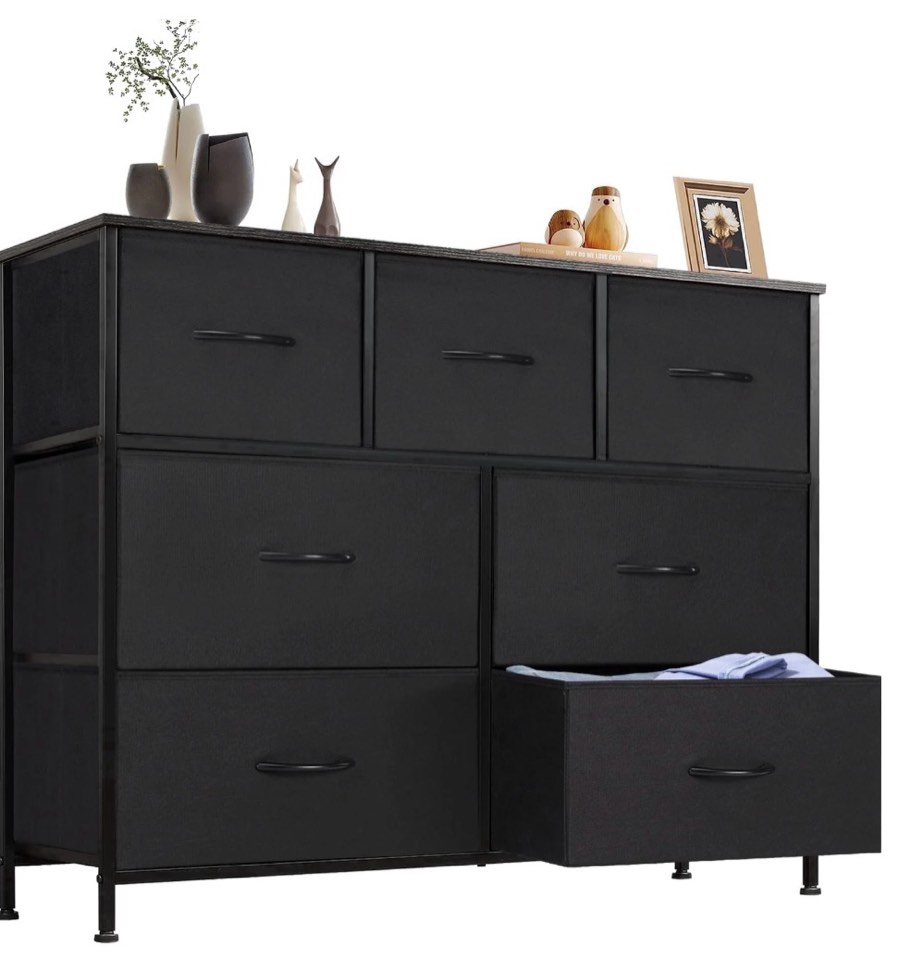 concetta 7-drawer fabric dresser storage chest for bedroom, closet, storage furniture for adults, black