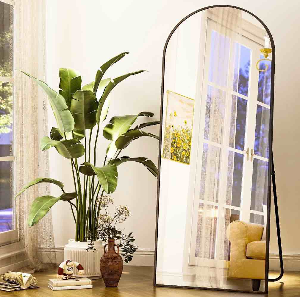 beautypeak arched full length floor mirror 64 x21.1  full body standing mirror black