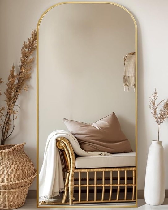 antok 71 x28.1  floor mirror  arched full body standing mirror for bedroom & living room  gold