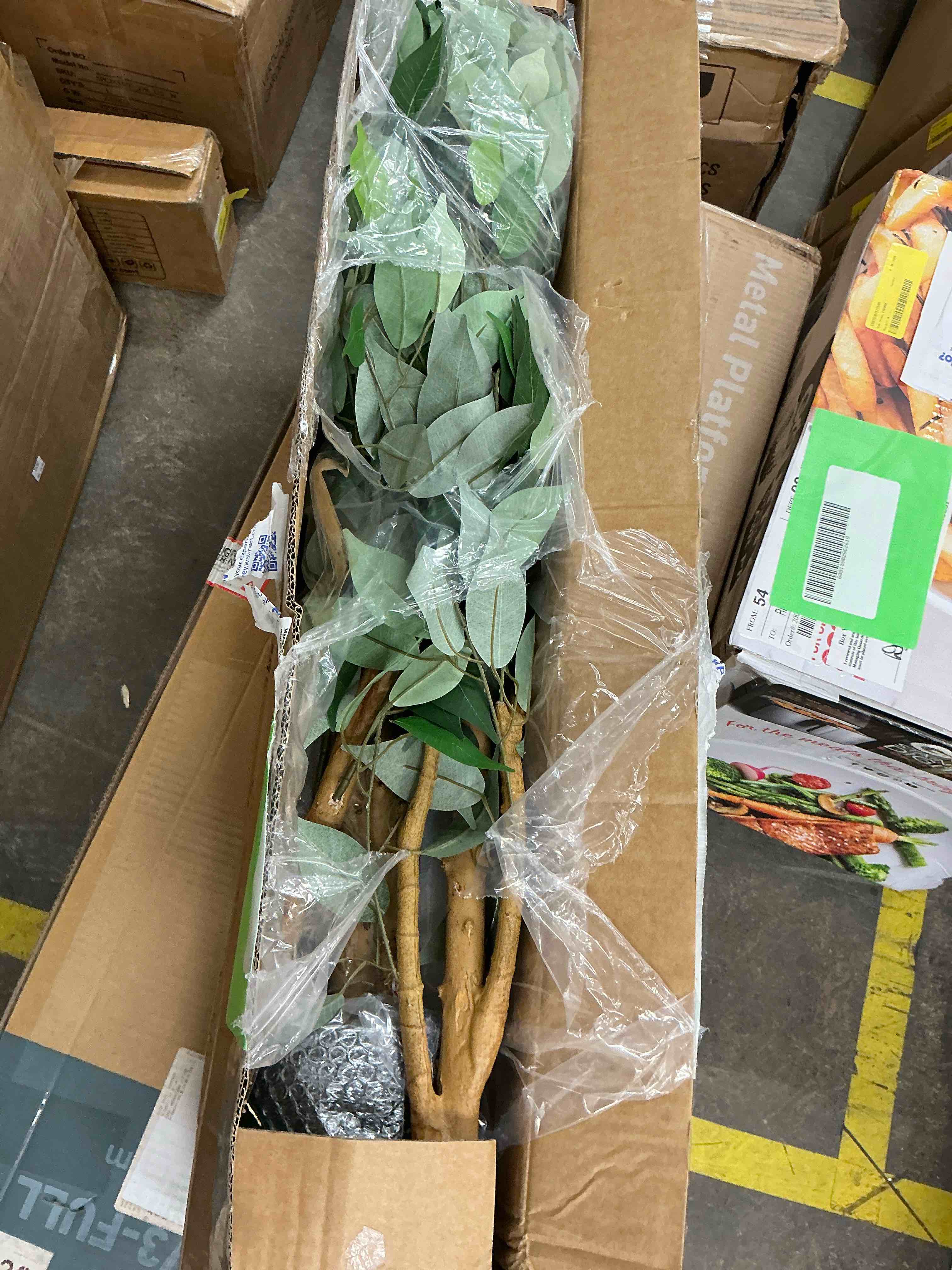 Condition photo showing Good Condition for 7ft artificial ficus tree with natural wood trunk and lifelike leaves, silk fake potted tree with wood branches, faux tree for office home decor