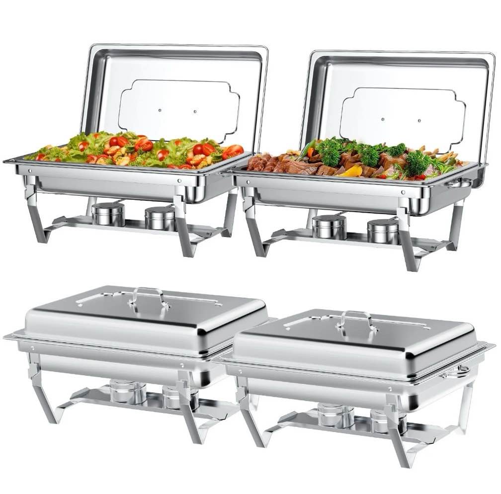 chafing dish buffet set 4 pack: tinana 8qt stainless steel chafing dishes for buffet  chafers and buffet warmers sets for parties  events  wedding  camping  dinner