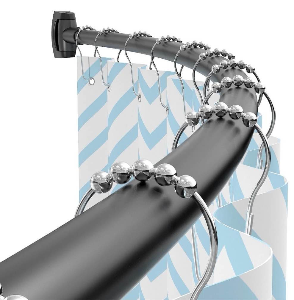 yeabett curved shower curtain rod 43-72 inches adjustable, shower rods for bathroom aluminum rustproof, round shower curtain rod expandable, black