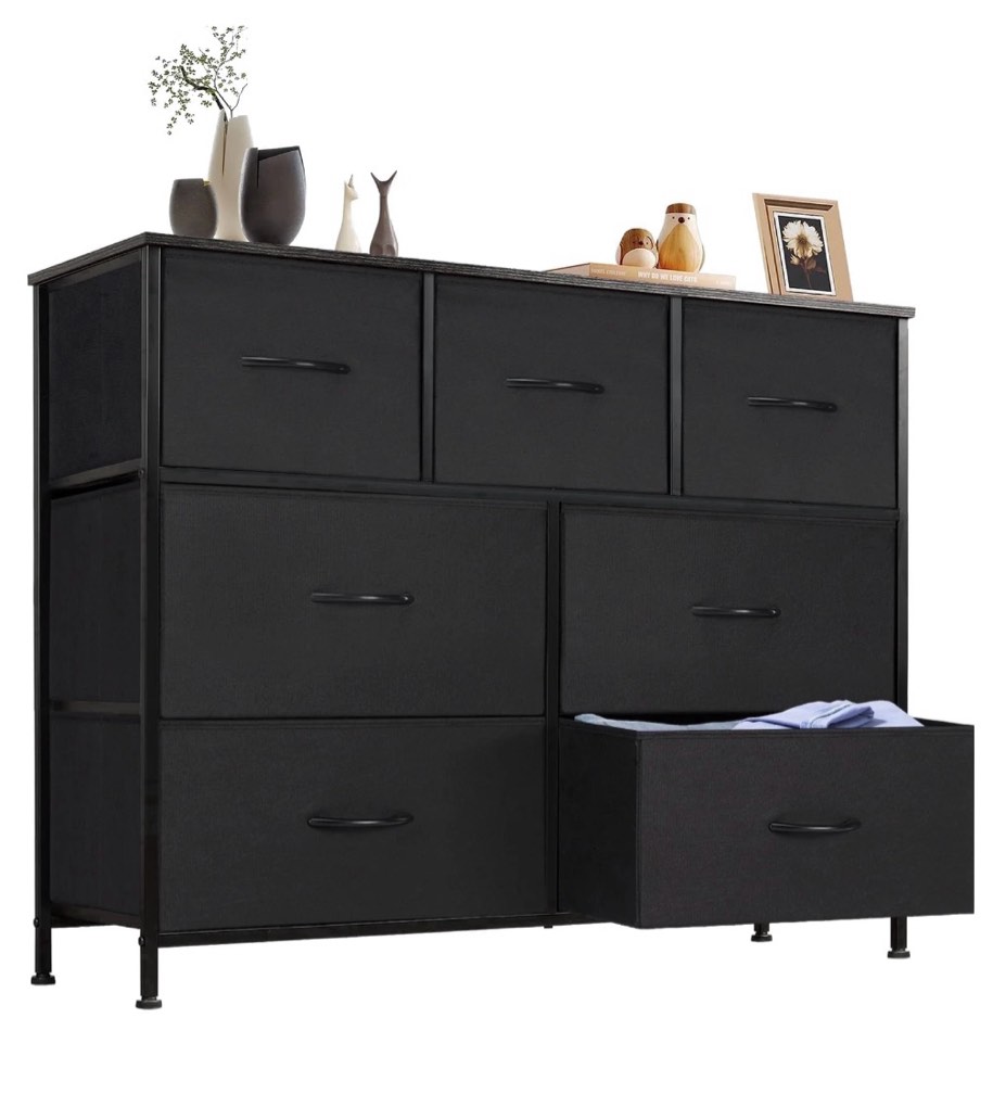 concetta 7-drawer fabric dresser storage chest for bedroom, closet, storage furniture for adults, black