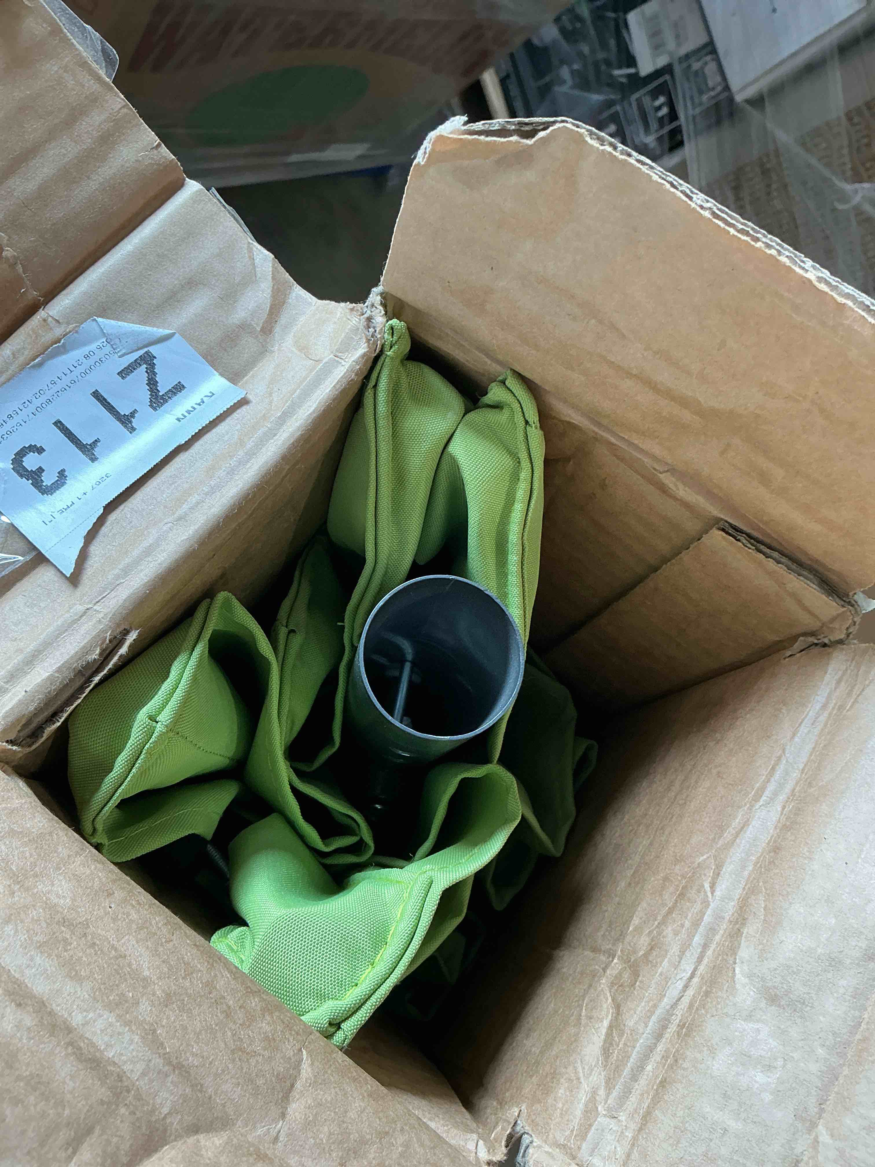 Condition photo showing Good Condition for half umbrella outdoor patio umbrella market umbrellas with crank, 1/2 round wall umbrella 5 sturdy ribs uv protection for pool garden balcony deck, grass green 2.7