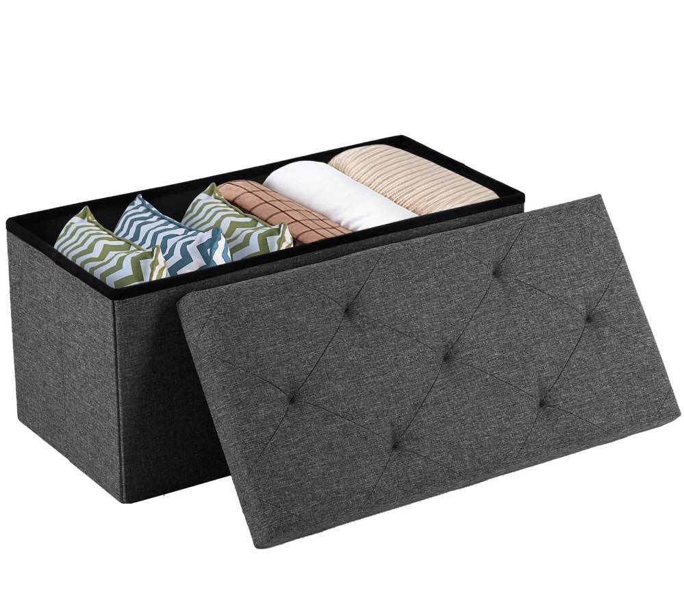 concetta 30" storage ottoman bench, foldable storage chest, end of bed foot stool with padded seat, bedroom bench, support 660lbs, gray