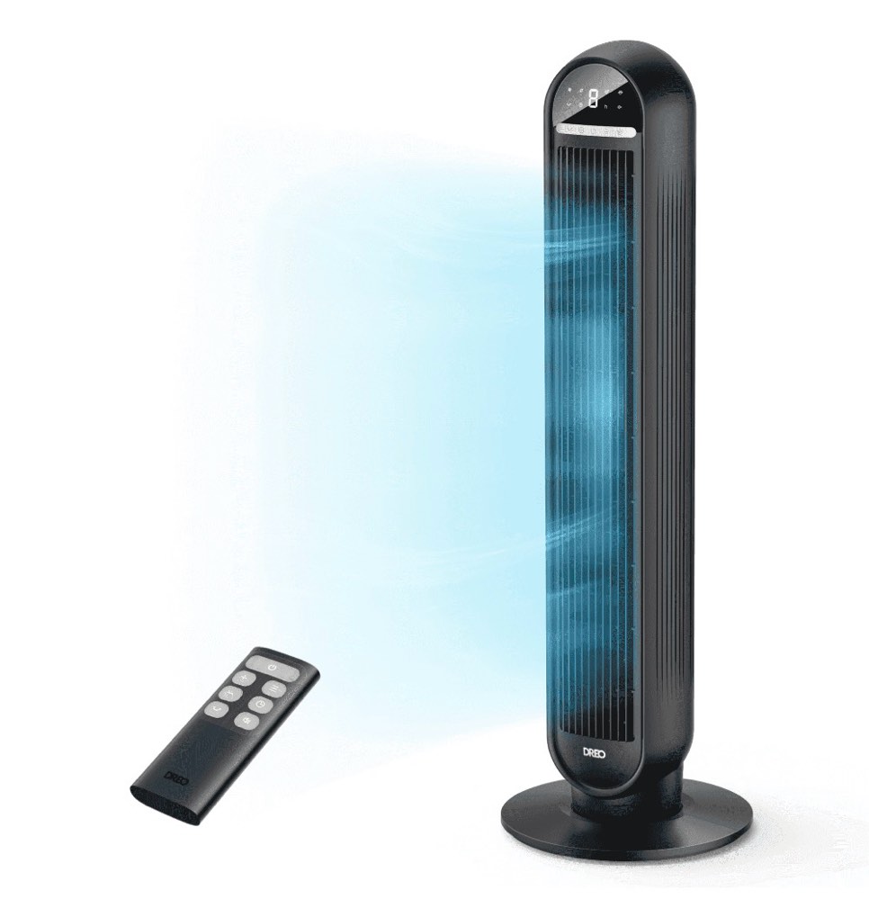 dreo tower fans for home  36  standing floor fan with remote  90° oscillating fan  24 ft/s high velocity  led display  4 speeds  4 modes  8h timer  quiet bedroom fan
