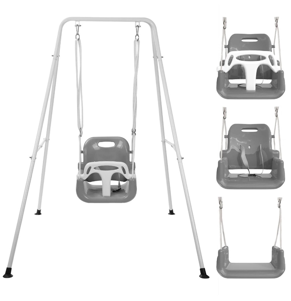 g taleco gear 3-in-1 toddler swing sets for backyard  comfy baby swing outdoor indoor  kids swing with metal stand  gray
