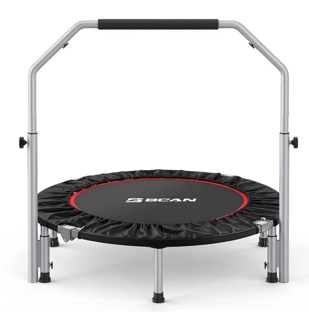 bcan 40 foldable trampoline fitness rebounder with adjustable foam handle exercise trampoline for adults/kids indoor/garden workout max load 330lbs