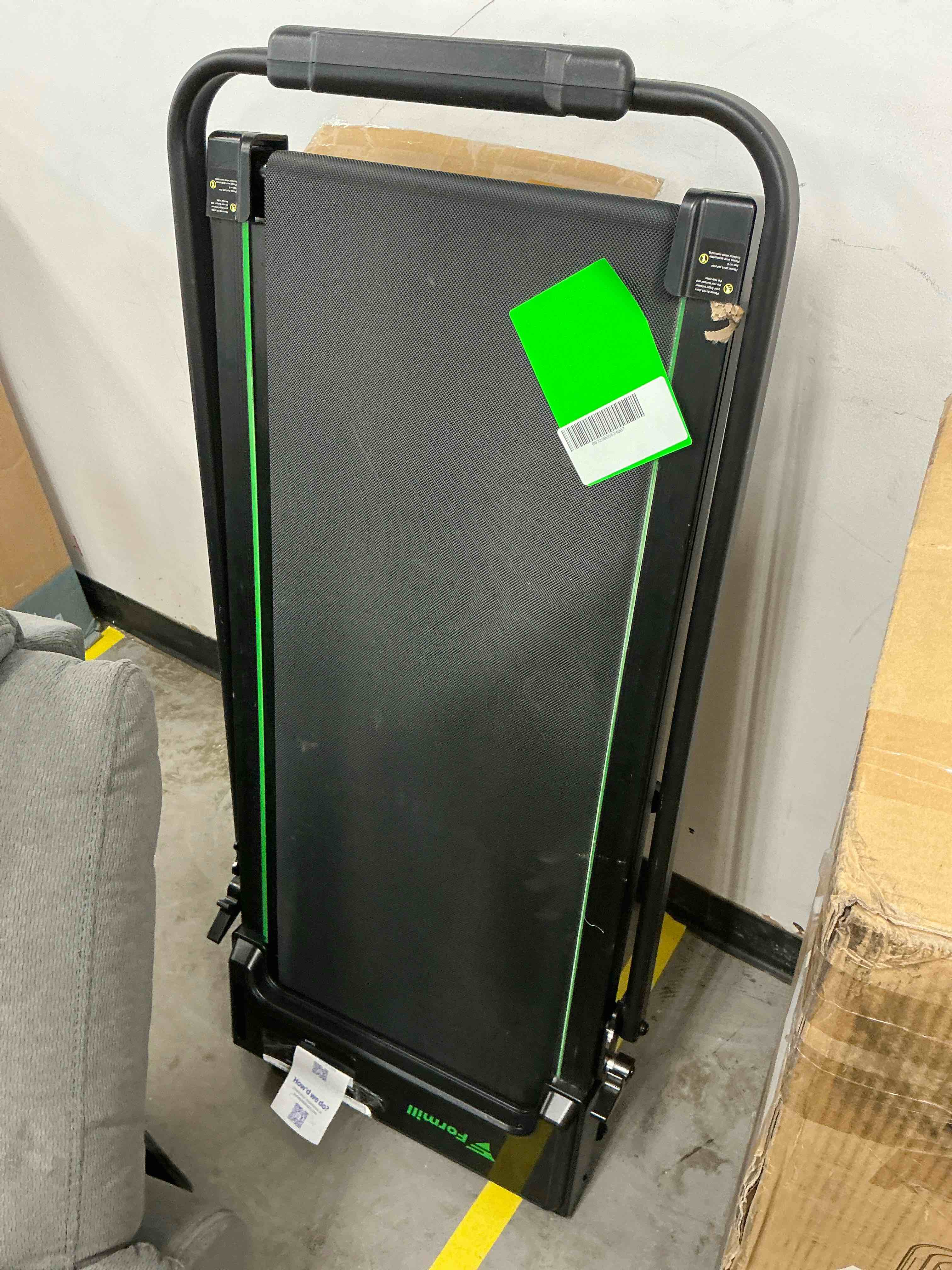 Condition photo showing As Is for formill foldable treadmill  300 lbs walking pad treadmill with handlebar portable treadmill 2 in 1 for home/office  under desk treadmill with mat  touch control led display & remote control