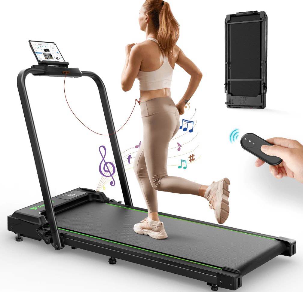 formill foldable treadmill  300 lbs walking pad treadmill with handlebar portable treadmill 2 in 1 for home/office  under desk treadmill with mat  touch control led display & remote control